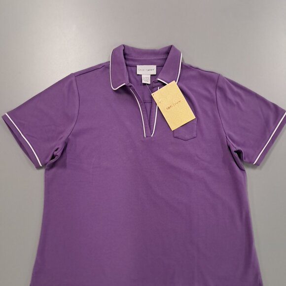 Women's Sport Savvy Pullover V-Neck Collar Short Sleeve Lavender White Trim XL - Picture 5 of 9